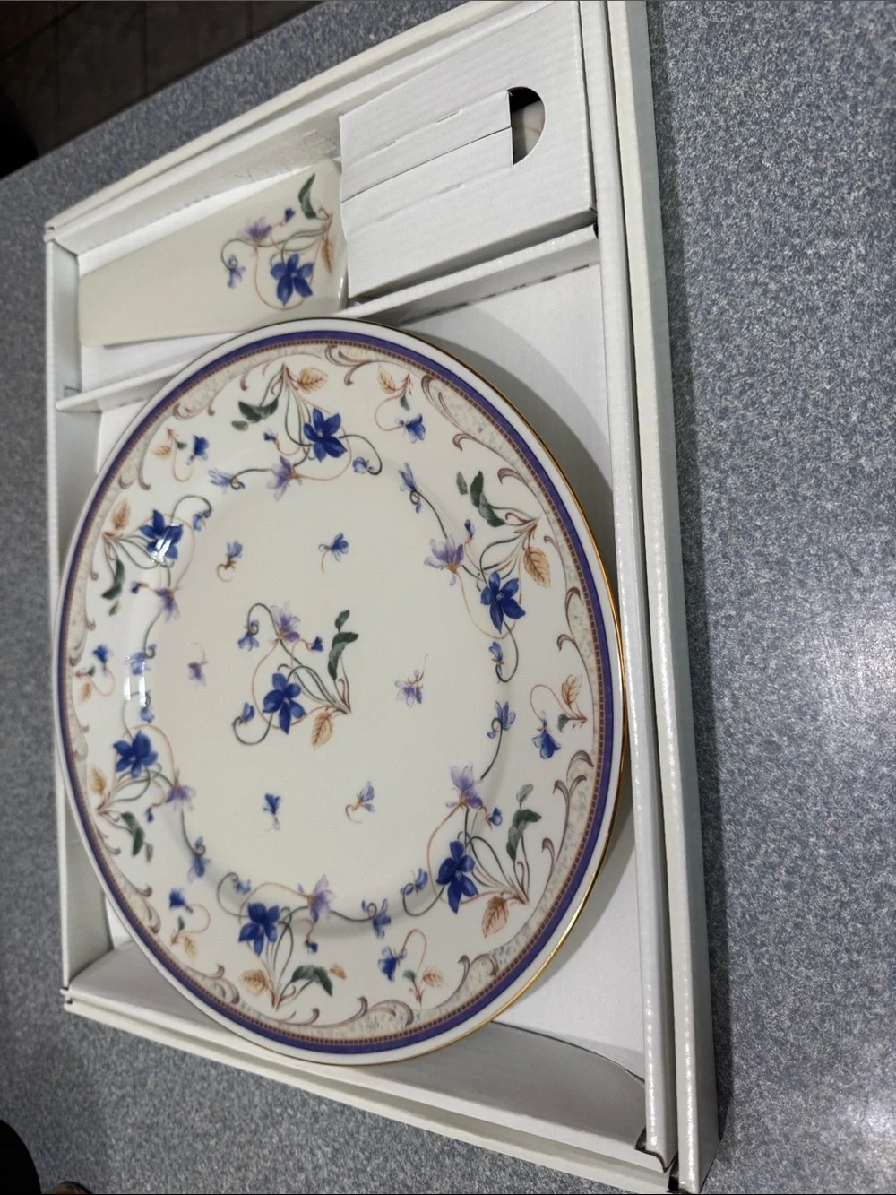 Andrea By Sadek Blue Floral Porcelain Dessert Set with Cake Server